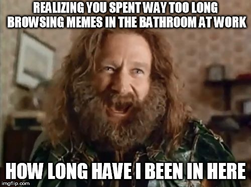What Year Is It | REALIZING YOU SPENT WAY TOO LONG BROWSING MEMES IN THE BATHROOM AT WORK; HOW LONG HAVE I BEEN IN HERE | image tagged in memes,what year is it | made w/ Imgflip meme maker