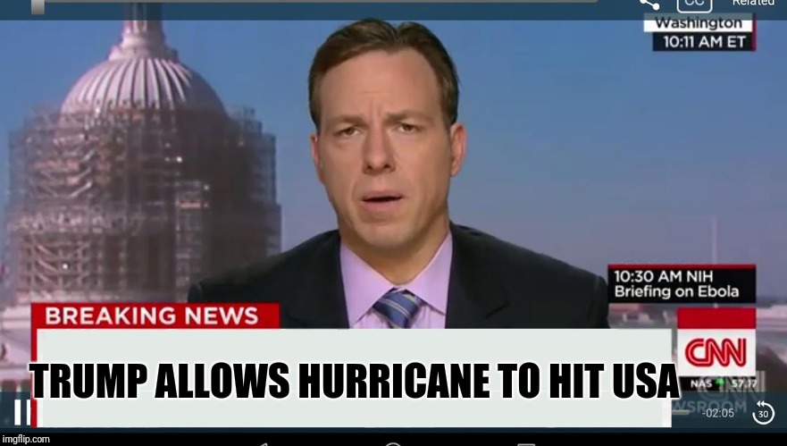 Washington Post actually said he is "complicit" | TRUMP ALLOWS HURRICANE TO HIT USA | image tagged in cnn breaking news template,donald trump,hurricane florence | made w/ Imgflip meme maker
