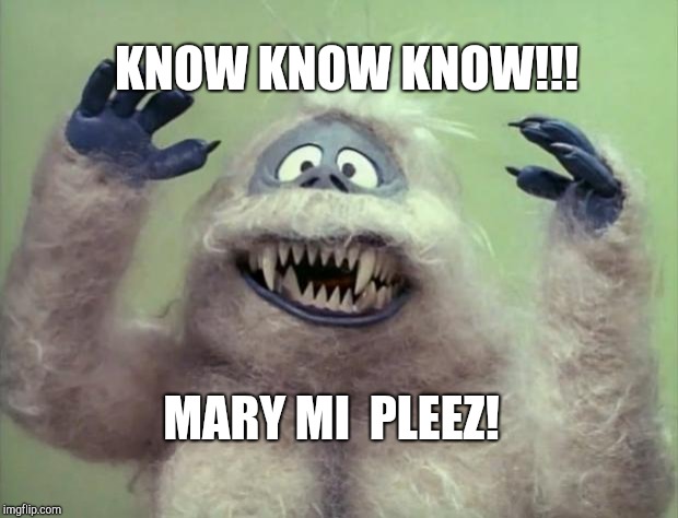 KNOW KNOW KNOW!!! MARY MI  PLEEZ! | image tagged in abominable snowman | made w/ Imgflip meme maker