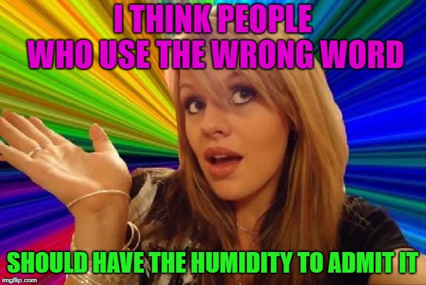The Swerve of some people | I THINK PEOPLE WHO USE THE WRONG WORD; SHOULD HAVE THE HUMIDITY TO ADMIT IT | image tagged in stupid girl meme,memes,funny,words | made w/ Imgflip meme maker