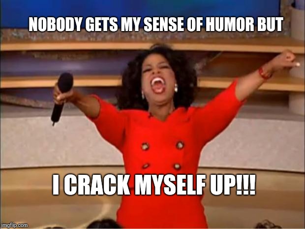 I Am Too Funny!  You Just Don't Get It. | NOBODY GETS MY SENSE OF HUMOR BUT; I CRACK MYSELF UP!!! | image tagged in memes,oprah you get a,meme,they said i could be anything,too much funny,forever alone happy | made w/ Imgflip meme maker
