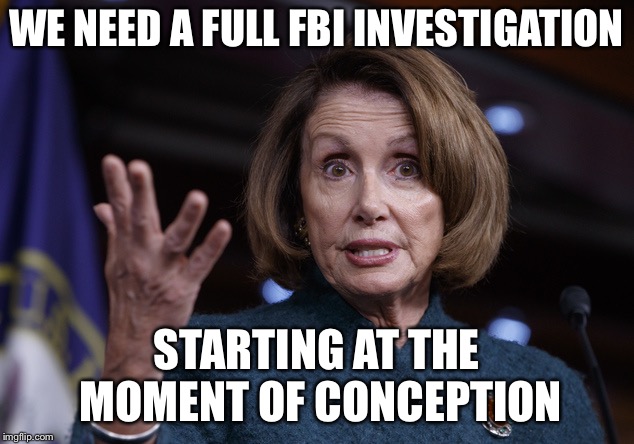 Good old Nancy Pelosi | WE NEED A FULL FBI INVESTIGATION STARTING AT THE MOMENT OF CONCEPTION | image tagged in good old nancy pelosi | made w/ Imgflip meme maker