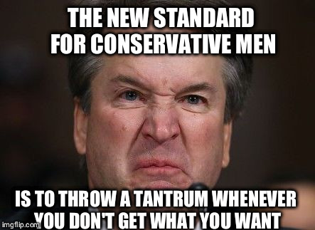 THE NEW STANDARD FOR CONSERVATIVE MEN IS TO THROW A TANTRUM WHENEVER YOU DON'T GET WHAT YOU WANT | image tagged in angry kavanaugh | made w/ Imgflip meme maker