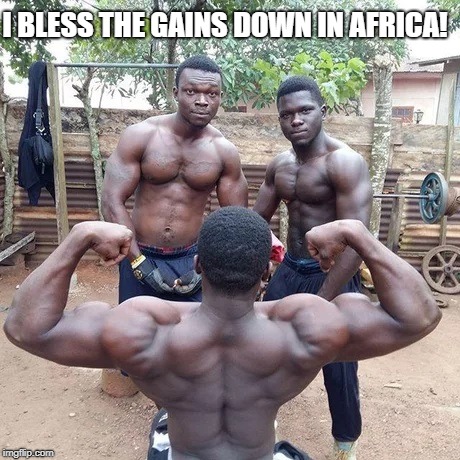 Toto | I BLESS THE GAINS DOWN IN AFRICA! | image tagged in africa,gains,gym,muscle,rock,music | made w/ Imgflip meme maker