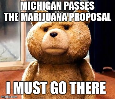 TED | MICHIGAN PASSES THE MARIJUANA PROPOSAL; I MUST GO THERE | image tagged in memes,ted | made w/ Imgflip meme maker