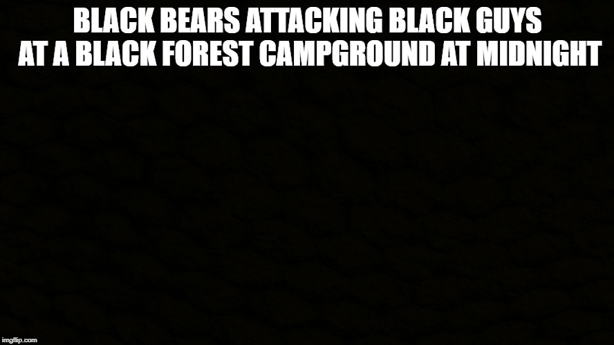 You will never guess where I got this joke | BLACK BEARS ATTACKING BLACK GUYS AT A BLACK FOREST CAMPGROUND AT MIDNIGHT | image tagged in black,memes,funny,bear,midnight,black guy | made w/ Imgflip meme maker