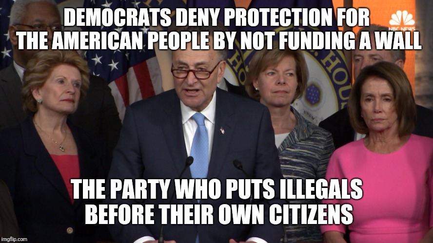 Democrat congressmen | DEMOCRATS DENY PROTECTION FOR THE AMERICAN PEOPLE BY NOT FUNDING A WALL; THE PARTY WHO PUTS ILLEGALS BEFORE THEIR OWN CITIZENS | image tagged in democrat congressmen | made w/ Imgflip meme maker
