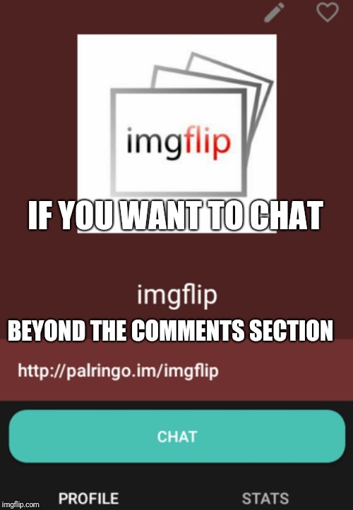 PalRingo | IF YOU WANT TO CHAT; BEYOND THE COMMENTS SECTION | image tagged in palringo | made w/ Imgflip meme maker