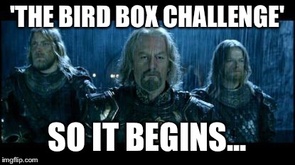 Bird Box Challege | 'THE BIRD BOX CHALLENGE'; SO IT BEGINS... | image tagged in so it begins,bird box,challenge,lotr | made w/ Imgflip meme maker