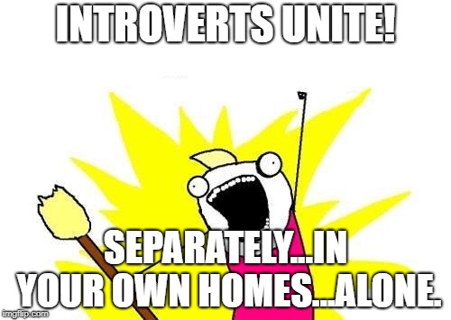 X All The Y | INTROVERTS UNITE! SEPARATELY...IN YOUR OWN HOMES...ALONE. | image tagged in memes,x all the y,funny,funny memes,introvert | made w/ Imgflip meme maker