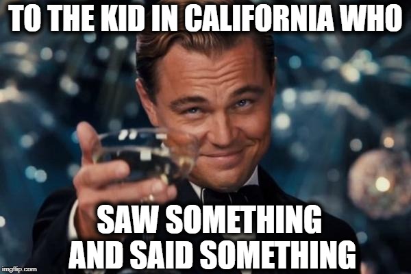 Lord knows how many lives this kid saved by telling authorities about a fellow student's mass shooting plans! | TO THE KID IN CALIFORNIA WHO; SAW SOMETHING AND SAID SOMETHING | image tagged in memes,leonardo dicaprio cheers | made w/ Imgflip meme maker