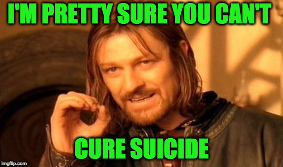 One Does Not Simply Meme | I'M PRETTY SURE YOU CAN'T CURE SUICIDE | image tagged in memes,one does not simply | made w/ Imgflip meme maker