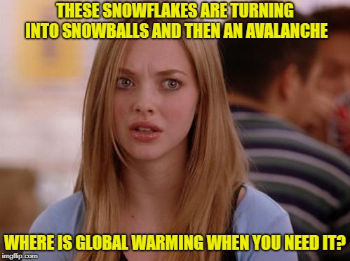 OMG Karen | THESE SNOWFLAKES ARE TURNING INTO SNOWBALLS AND THEN AN AVALANCHE; WHERE IS GLOBAL WARMING WHEN YOU NEED IT? | image tagged in memes,omg karen | made w/ Imgflip meme maker