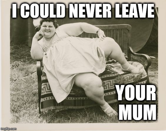 My mum is bigger than your mum  | I COULD NEVER LEAVE YOUR MUM | image tagged in my mum is bigger than your mum | made w/ Imgflip meme maker