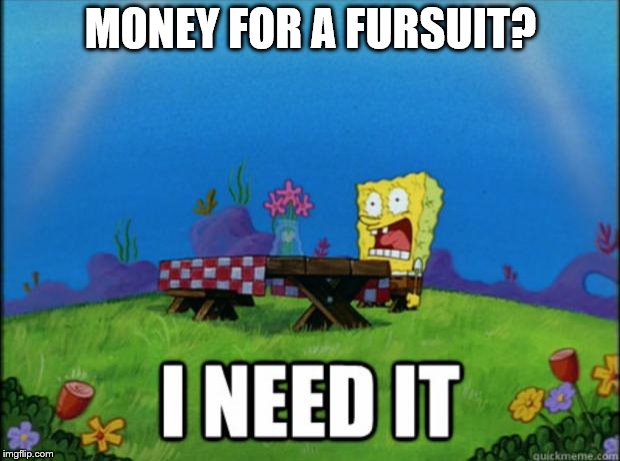 spongebob I need it | MONEY FOR A FURSUIT? | image tagged in spongebob i need it | made w/ Imgflip meme maker