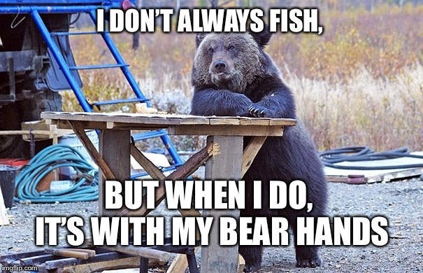 dos equis bear | I DON’T ALWAYS FISH, BUT WHEN I DO, IT’S WITH MY BEAR HANDS | image tagged in dos equis,bear memes,memes,bear puns | made w/ Imgflip meme maker