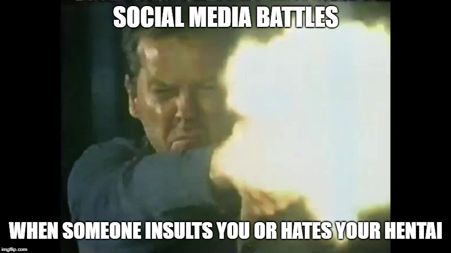 The Hater scarecrow | SOCIAL MEDIA BATTLES; WHEN SOMEONE INSULTS YOU OR HATES YOUR HENTAI | image tagged in 24,haters,online,social media,facebook,flame war | made w/ Imgflip meme maker