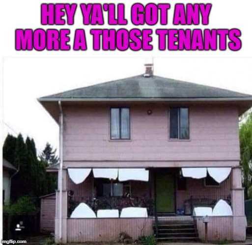 That house must be a Methodist | HEY YA'LL GOT ANY MORE A THOSE TENANTS | image tagged in meth house,memes,meth,funny,house | made w/ Imgflip meme maker