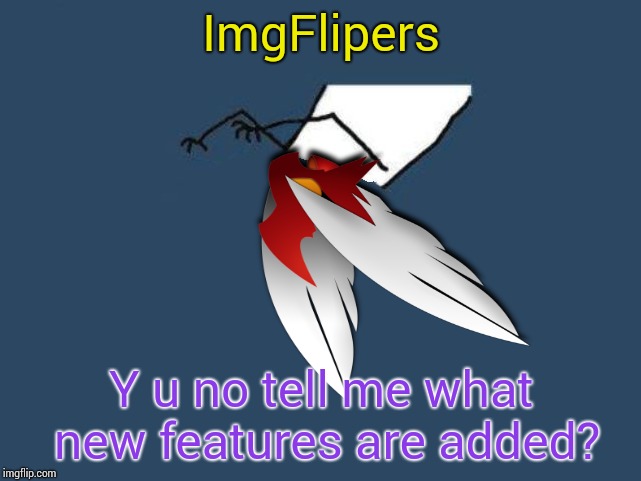 Y u no Blaze the Blaziken | ImgFlipers; Y u no tell me what new features are added? | image tagged in y u no blaze the blaziken | made w/ Imgflip meme maker