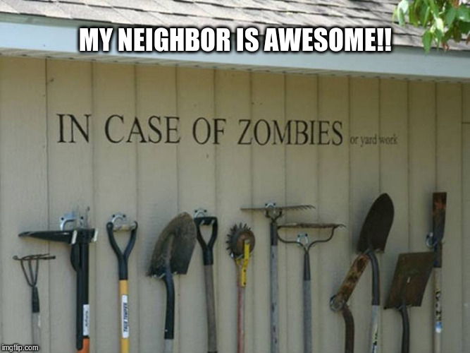 Zombie Apocalypse  | MY NEIGHBOR IS AWESOME!! | image tagged in zombies,zombie apocalypse,neighbors | made w/ Imgflip meme maker