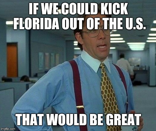 Florida's not on my good side right now. | IF WE COULD KICK FLORIDA OUT OF THE U.S. THAT WOULD BE GREAT | image tagged in memes,that would be great | made w/ Imgflip meme maker