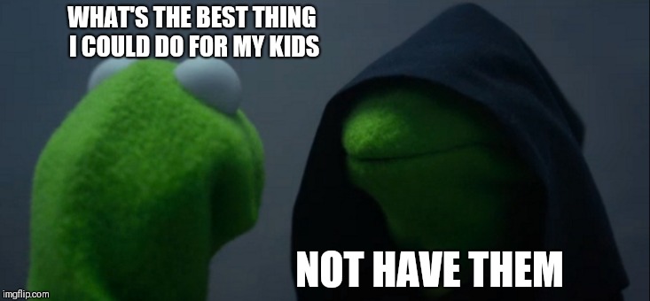 Evil Kermit | WHAT'S THE BEST THING I COULD DO FOR MY KIDS; NOT HAVE THEM | image tagged in memes,evil kermit | made w/ Imgflip meme maker