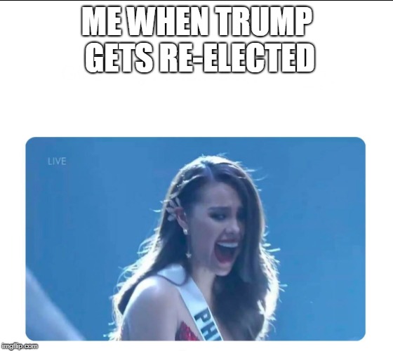 Miss Universe 2018 | ME WHEN TRUMP GETS RE-ELECTED | image tagged in miss universe 2018 | made w/ Imgflip meme maker