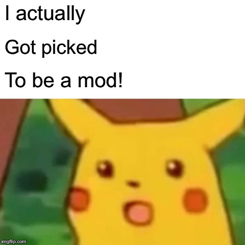 Surprised Pikachu | I actually; Got picked; To be a mod! | image tagged in memes,surprised pikachu | made w/ Imgflip meme maker