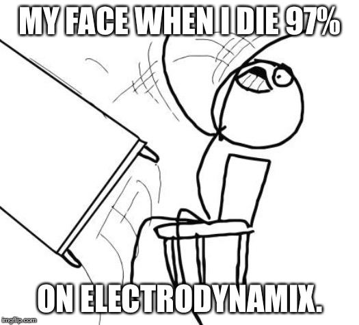 Table Flip Guy | MY FACE WHEN I DIE 97%; ON ELECTRODYNAMIX. | image tagged in memes,table flip guy | made w/ Imgflip meme maker