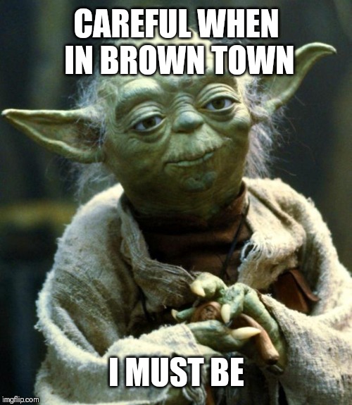 CAREFUL WHEN IN BROWN TOWN I MUST BE | image tagged in memes,star wars yoda | made w/ Imgflip meme maker