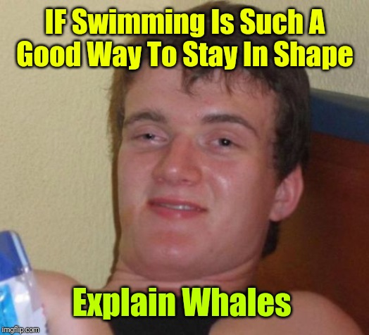 I Got This Meme From Dashhopes Needameme Stream 2 Years Ago! ツ Repost Your Own Memes Week | IF Swimming Is Such A Good Way To Stay In Shape; Explain Whales | image tagged in memes,10 guy,repost your own memes week,dashhopes,needameme,excercise | made w/ Imgflip meme maker