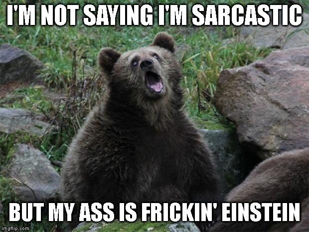 Smart ass! | I'M NOT SAYING I'M SARCASTIC; BUT MY ASS IS FRICKIN' EINSTEIN | image tagged in sarcastic bear,sarcasim,einstein,smart ass | made w/ Imgflip meme maker