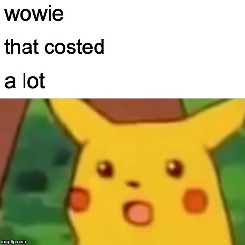 Surprised Pikachu Meme | wowie that costed a lot | image tagged in memes,surprised pikachu | made w/ Imgflip meme maker