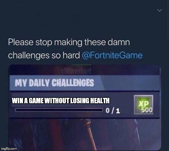 Fortnite Challenge | WIN A GAME WITHOUT LOSING HEALTH | image tagged in fortnite challenge | made w/ Imgflip meme maker