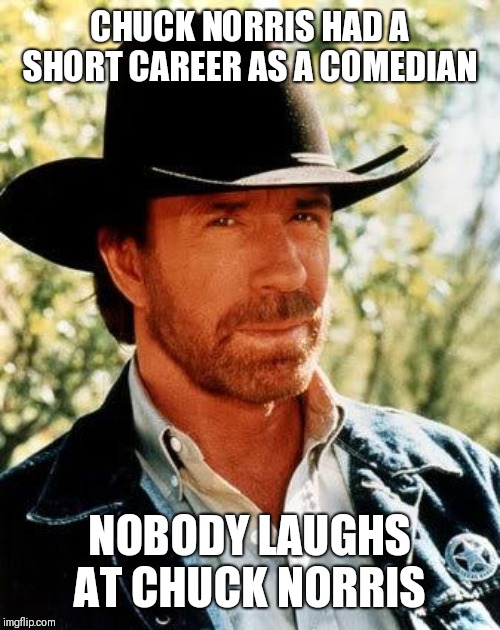Chuck Norris | CHUCK NORRIS HAD A SHORT CAREER AS A COMEDIAN; NOBODY LAUGHS AT CHUCK NORRIS | image tagged in memes,chuck norris | made w/ Imgflip meme maker