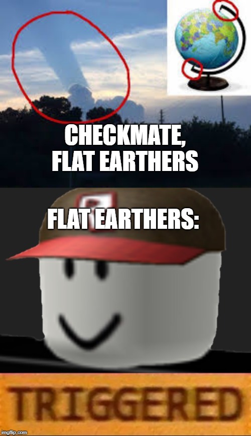 Checkmate, flat earthers | CHECKMATE, FLAT EARTHERS; FLAT EARTHERS: | image tagged in roblox triggered,memes,funny,flat earthers,triggered,roblox | made w/ Imgflip meme maker