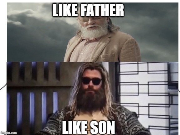 Odin's family breaking apart!! | LIKE FATHER; LIKE SON | image tagged in memes,fat thor,avengers endgame,odin | made w/ Imgflip meme maker