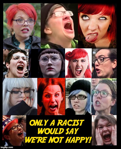 This Radical Left, Liberal, Antifa, SJWs aren't a very Happy Lot | ONLY A RACIST WOULD SAY WE'RE NOT HAPPY! | image tagged in vince vance,liberals,far left,social justice warriors,antifa,racist | made w/ Imgflip meme maker