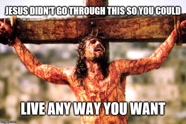 Jesus cross | JESUS DIDN'T GO THROUGH THIS SO YOU COULD; LIVE ANY WAY YOU WANT | image tagged in jesus cross | made w/ Imgflip meme maker