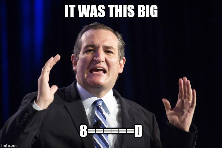 Ted Cruz this big | IT WAS THIS BIG 8======D | image tagged in ted cruz this big | made w/ Imgflip meme maker