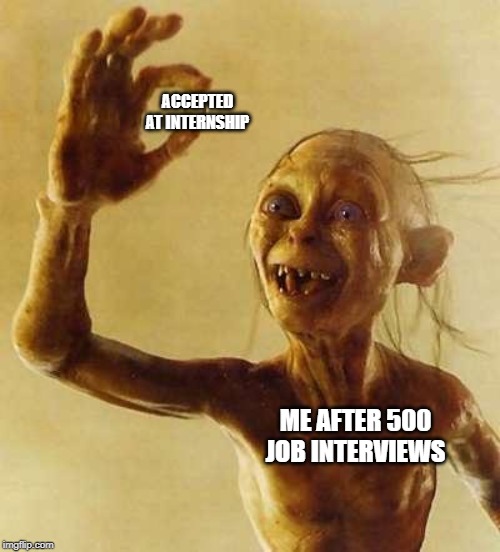 My precious Gollum | ACCEPTED AT INTERNSHIP; ME AFTER 500 JOB INTERVIEWS | image tagged in my precious gollum | made w/ Imgflip meme maker