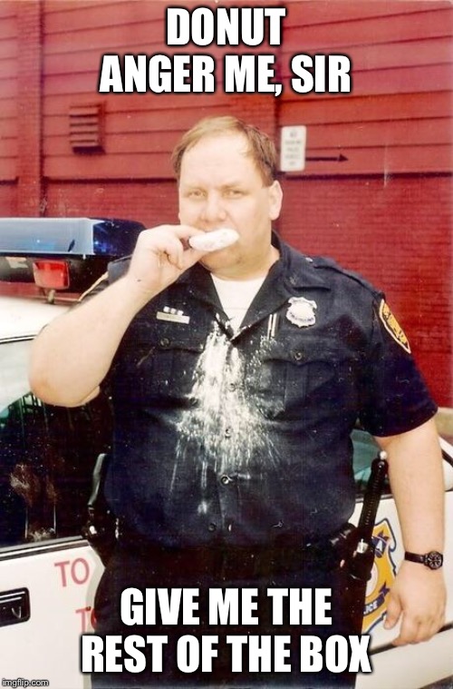 Donut cop | DONUT ANGER ME, SIR; GIVE ME THE REST OF THE BOX | image tagged in donut cop | made w/ Imgflip meme maker