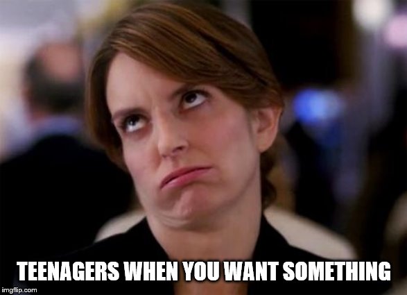 eye roll | TEENAGERS WHEN YOU WANT SOMETHING | image tagged in eye roll | made w/ Imgflip meme maker