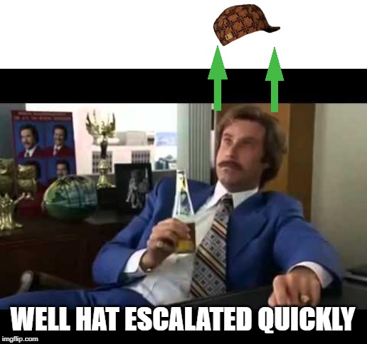 Well, Hat Escalated Quickly. | WELL HAT ESCALATED QUICKLY | image tagged in memes,well that escalated quickly | made w/ Imgflip meme maker