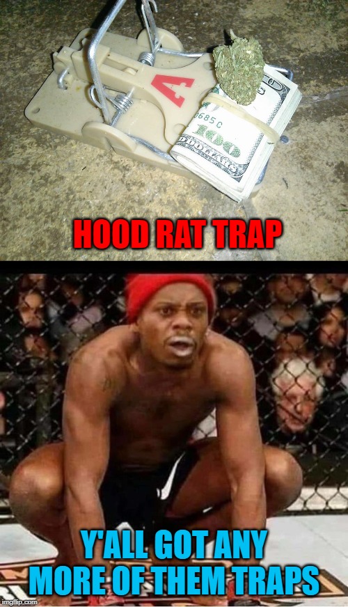 Watch those fingers!!! | HOOD RAT TRAP; Y'ALL GOT ANY MORE OF THEM TRAPS | image tagged in hood rat trap,memes,dave chappelle,funny,tyrone biggums,hood rats | made w/ Imgflip meme maker