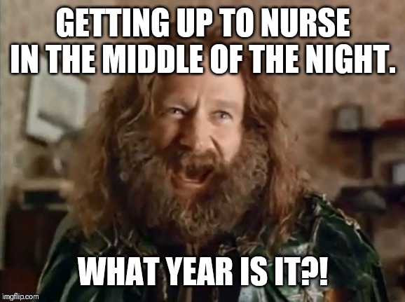 What Year Is It Meme | GETTING UP TO NURSE IN THE MIDDLE OF THE NIGHT. WHAT YEAR IS IT?! | image tagged in memes,what year is it | made w/ Imgflip meme maker