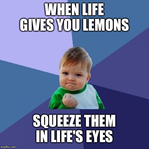 Success Kid | WHEN LIFE GIVES YOU LEMONS; SQUEEZE THEM IN LIFE'S EYES | image tagged in memes,success kid | made w/ Imgflip meme maker