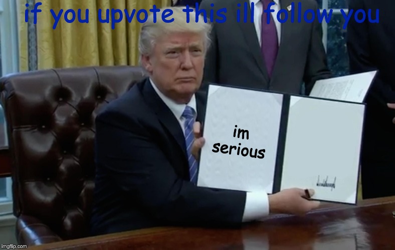 Executive Order Trump | if you upvote this ill follow you; im serious | image tagged in executive order trump | made w/ Imgflip meme maker