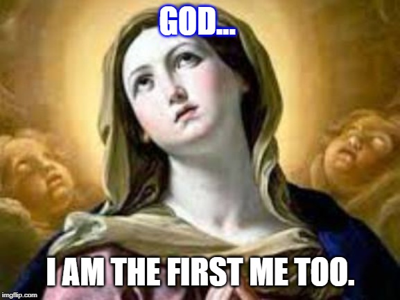 GOD... I AM THE FIRST ME TOO. | image tagged in mary,jesus,jesus christ,sexual harassment | made w/ Imgflip meme maker
