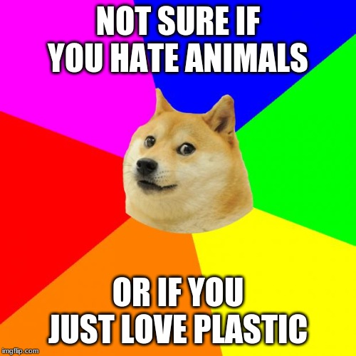 Advice Doge | NOT SURE IF YOU HATE ANIMALS; OR IF YOU JUST LOVE PLASTIC | image tagged in memes,advice doge | made w/ Imgflip meme maker